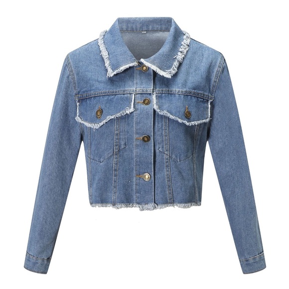 🔥🆕Long Sleeve Button Down Jean Denim Crop Jacket - Picture 8 of 10